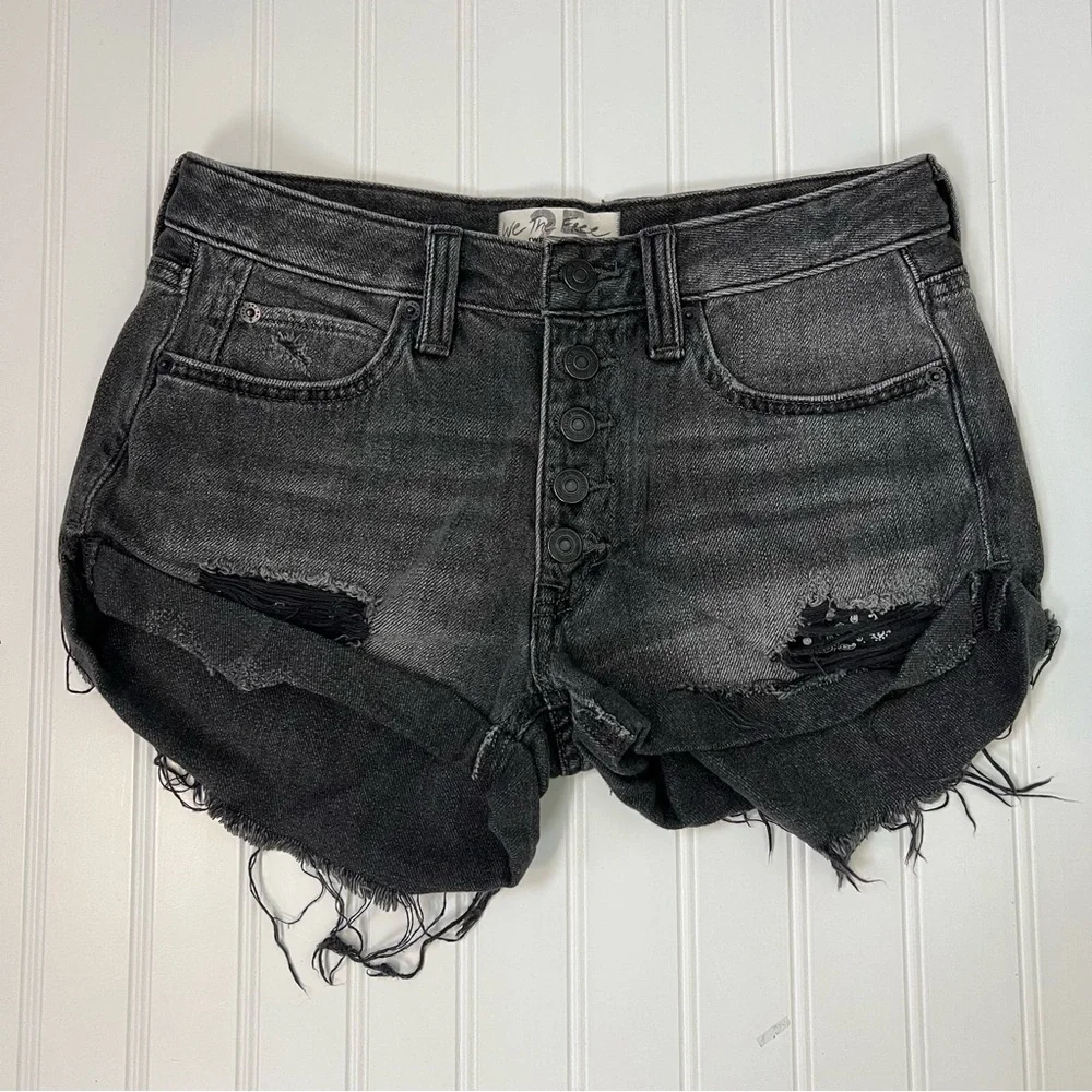 Free People We the Free Women's Black Romeo Jean Cut Off Button Fly Shorts 25